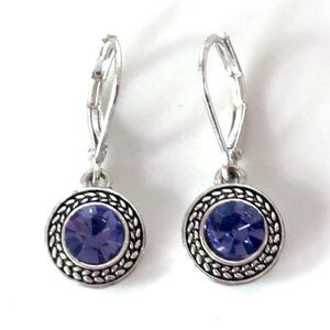Napier Silver Toned Hanging Earrings with Purple Crystal